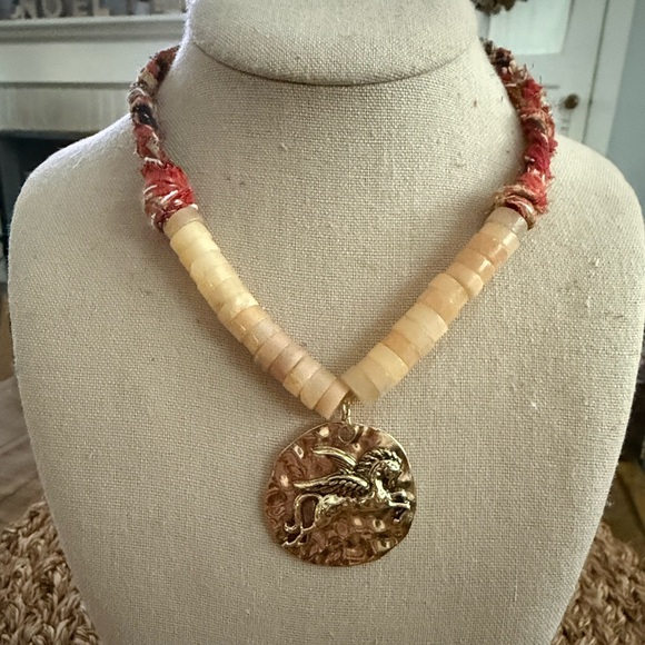 Free People Jewelry - Handmade by Me Upcycled Free People Pegasus Charm Braided Kantha Necklace